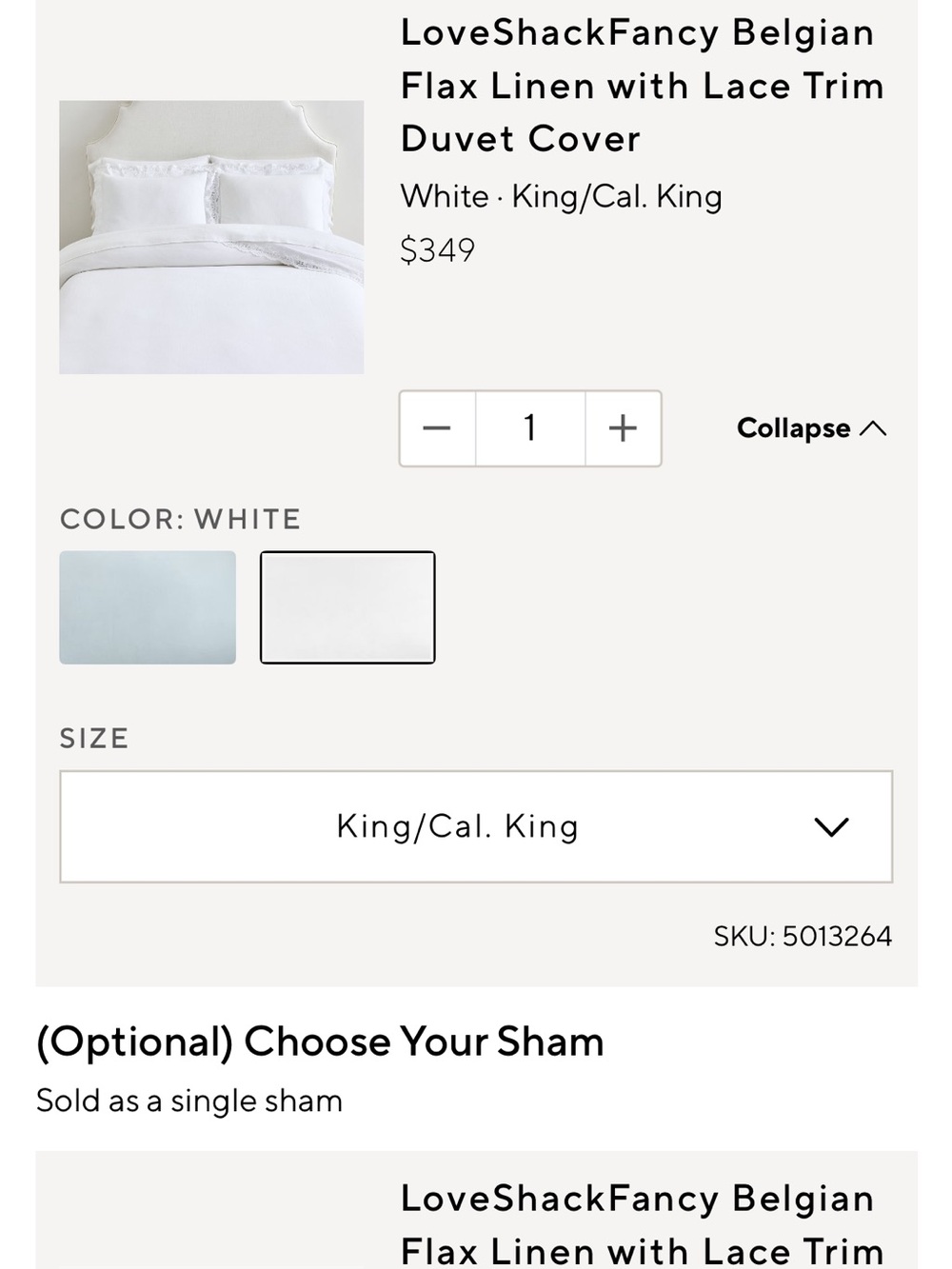 Pottery Barn LoveShack Fancy White Linen Duvet Cover and 2 King Shams